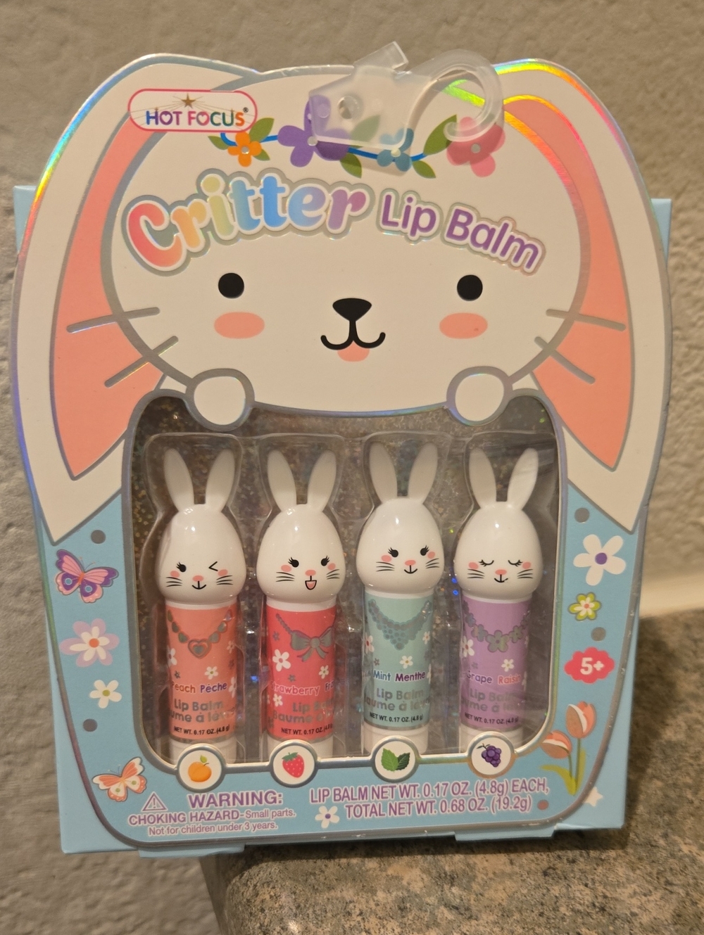 Critter Bunny Lip Balm Set — Pink, Coral, Mint & Lavender Set of 4 Nwt